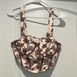 SHEIN Cream and Brown Floral Bustier Top